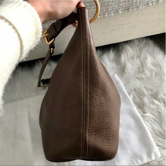 PRADA Brown and Gold Vitello Daino Leather Hobo Bag - Picture 4 of 15